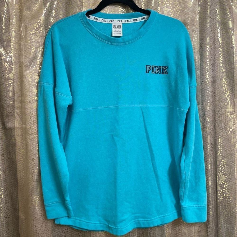 PINK‎ Victorias Secret Aqua Blue Crewneck Long Sleeve Sweater XS